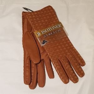 Womens Isotoner Stretch Lycra/Leather Gloves